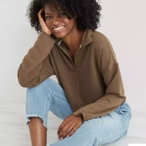 Aerie Crop Quarter Zip Sweatshirt
